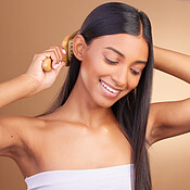 Portrait, Indian Woman and Beauty in Studio of Curly Hair