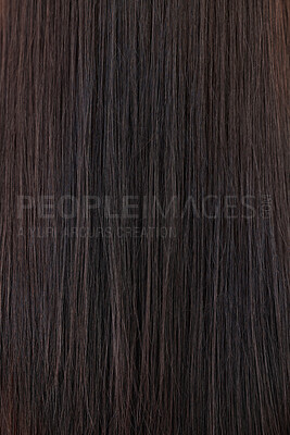Buy stock photo Background, textures and closeup of brown hair care, extensions and aesthetic cosmetics in beauty salon. Zoom in of long brunette hairstyle, wig and head with healthy shine, growth shampoo and color
