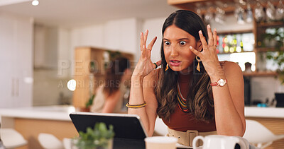 Buy stock photo Woman, angry and stress with laptop in coffee shop with remote work for copywriting, glitch and error. Computer, person and cafe with mistake, virus or 404 for freelance content creation on website