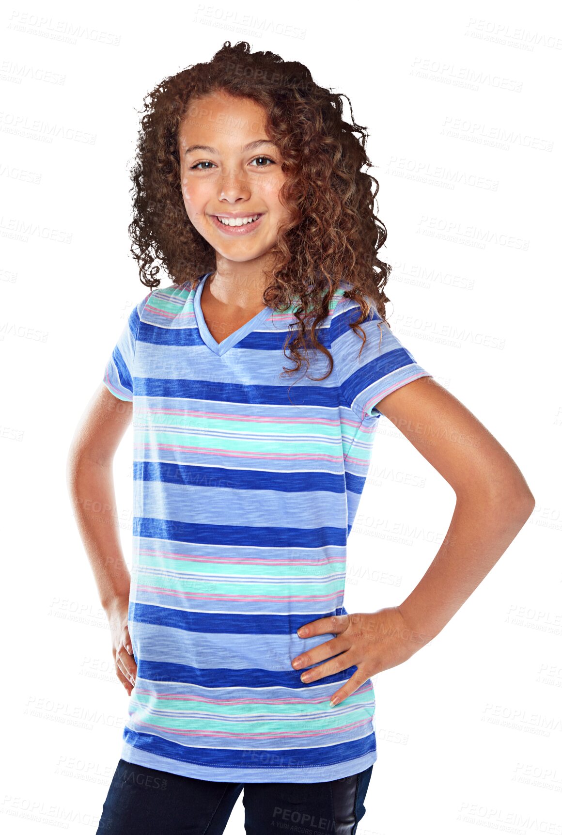 Buy stock photo Portrait, smile and fashion for children with a girl isolated on a transparent background for youth style. Kids, happy or confident with a cute young teen from brazil posing in a trendy outfit on PNG