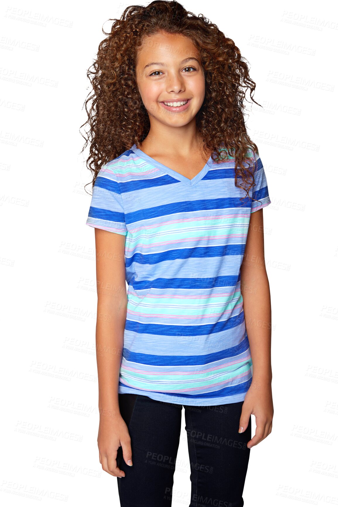 Buy stock photo Portrait, kids and a teen model for fashion with a girl isolated on a transparent background for style. Children, smile and cute with a happy young female kid posing on PNG for trendy clothes