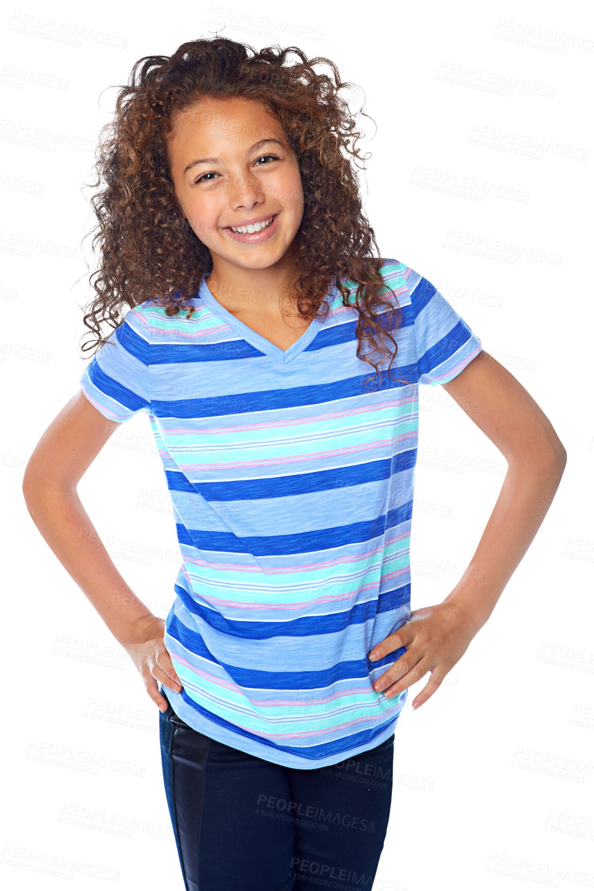 Buy stock photo Portrait, smile and fashion for girls with a teen isolated on a transparent background for youth style. Kids, happy and clothes with a confident young female brazil child in a trendy outfit on PNG