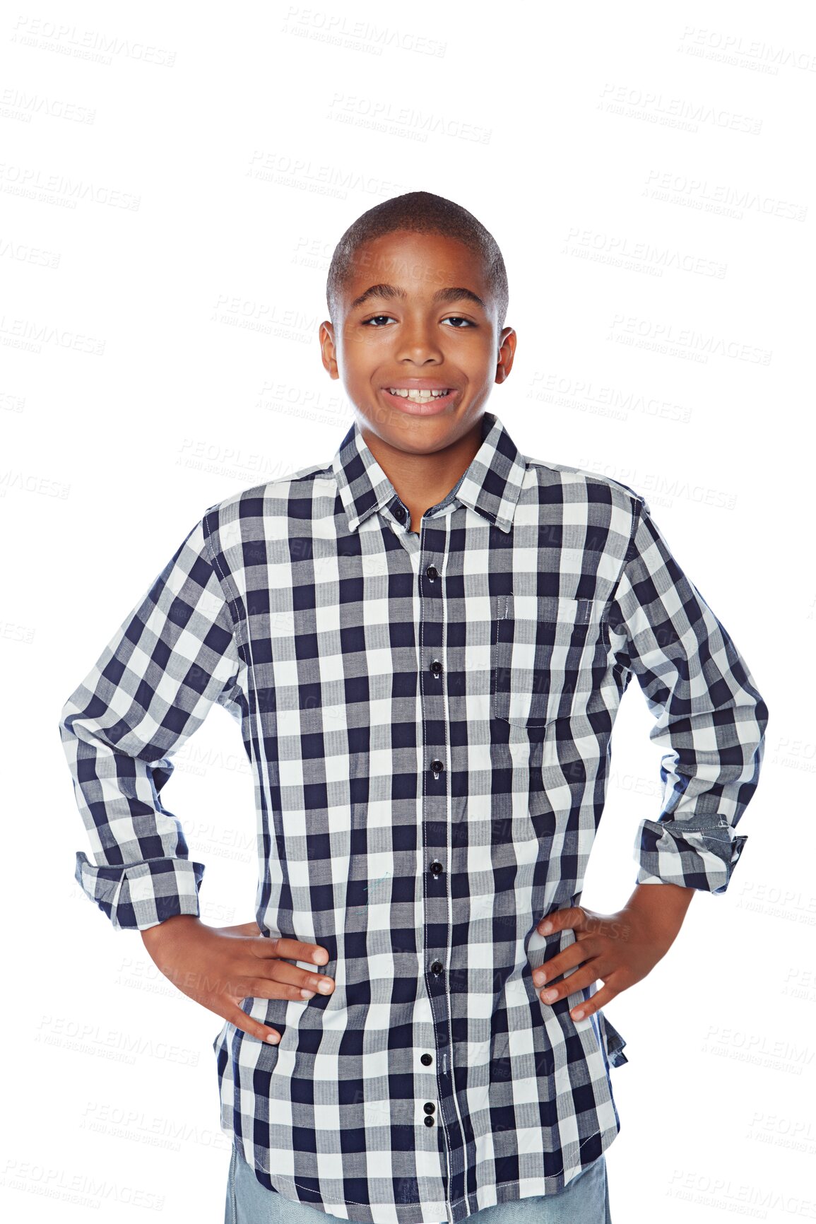 Buy stock photo Fashion portrait, happy and black child with confidence isolated on transparent png background. Face, smile and young African boy or school kid in casual clothes, tshirt or stylish student from Kenya