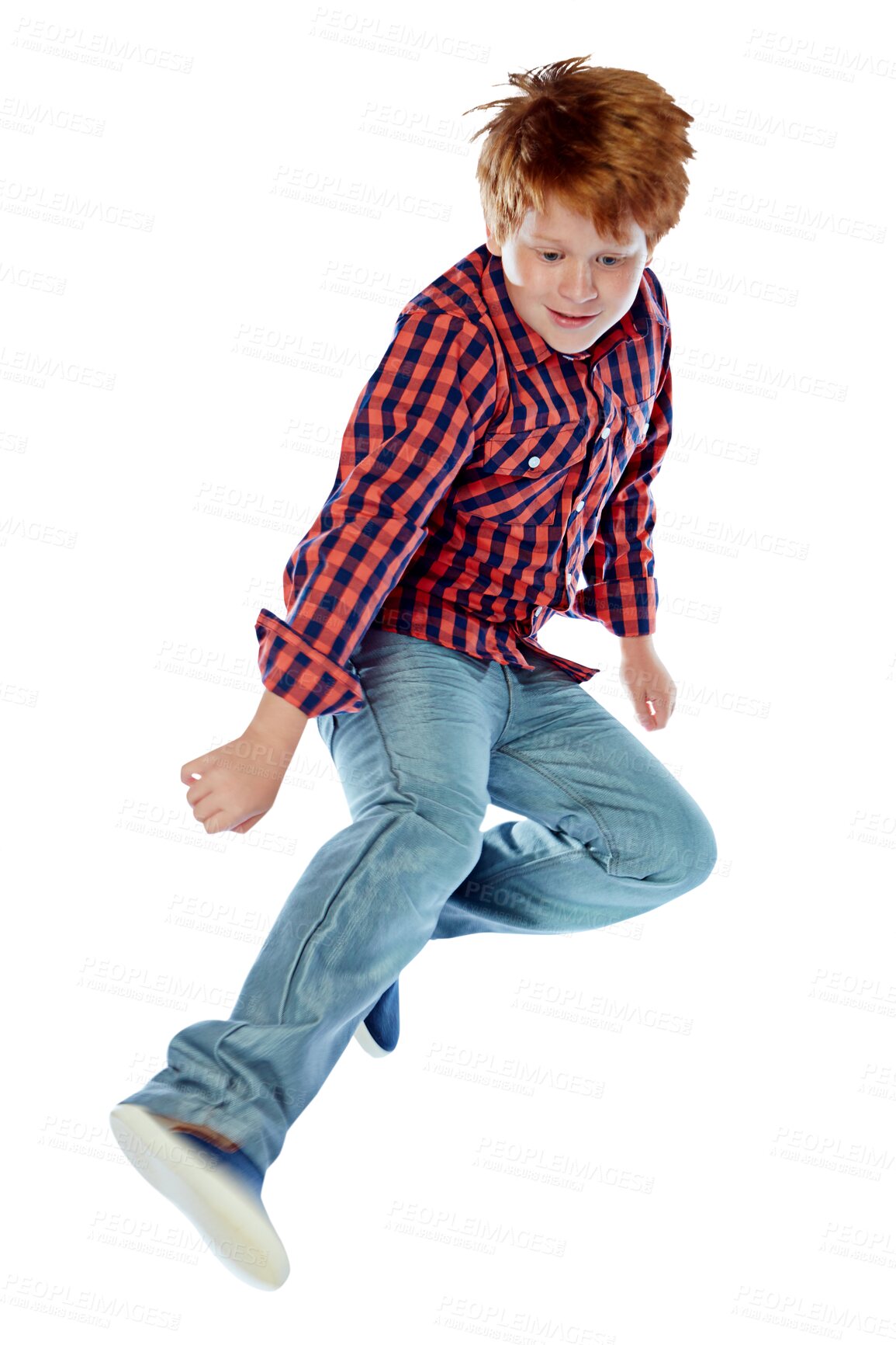 Buy stock photo Jump, young boy and child with fashion or energy on isolated, transparent or png background with fun dance or play. Kid, jumping and moving in action, casual clothing or streetwear of gen z teenager