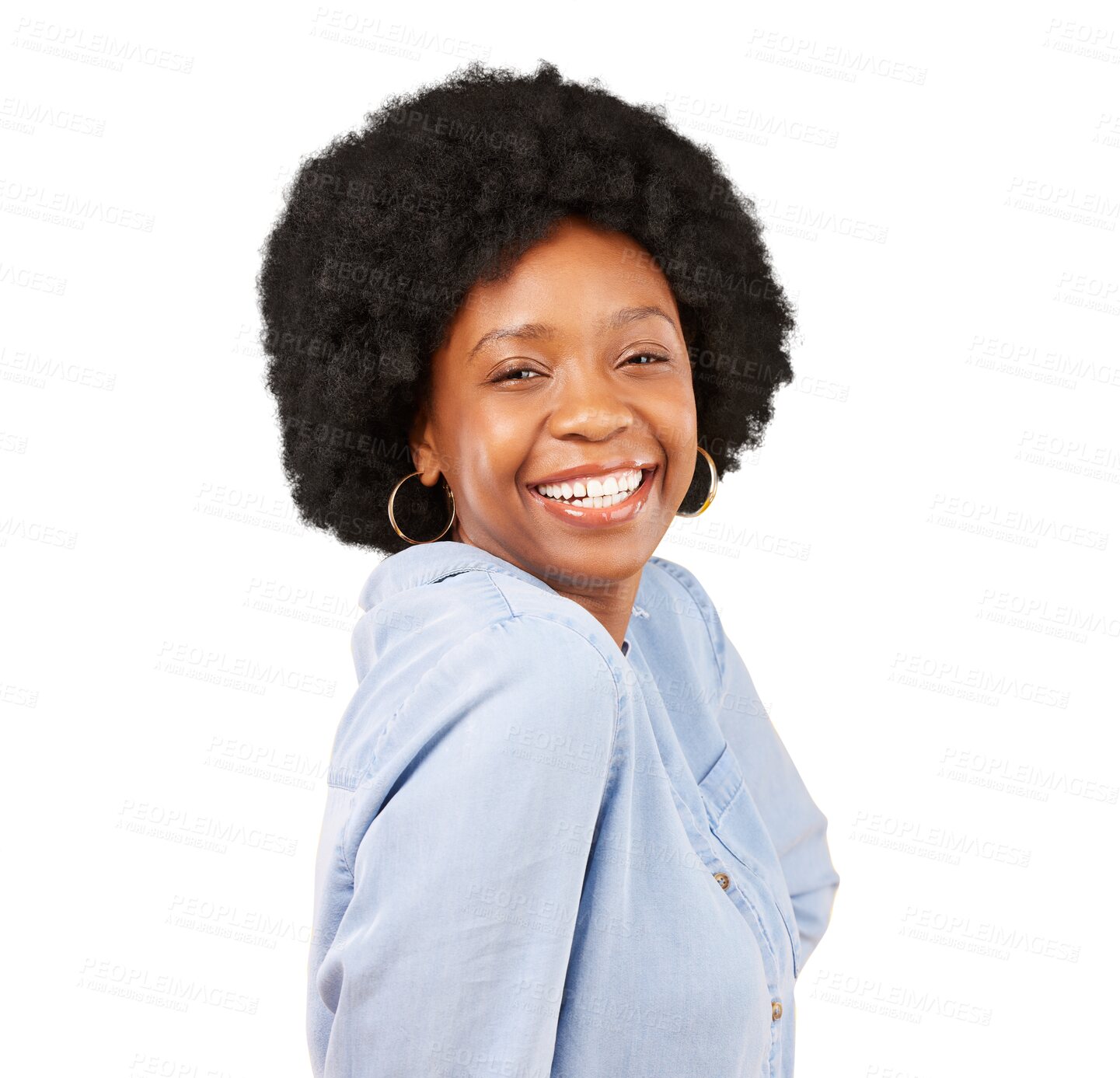 Buy stock photo Woman, happy portrait and natural beauty, skincare and healthy glow isolated on transparent png background. Excited african person or model with dermatology or cosmetics for skin care and self love