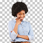 Happy, flirting and portrait of a black woman in a studio with confidence, love and romance face. Happiness, smirk and African female model biting her finger for a sexy gesture by a yellow background