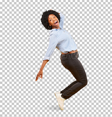 Wow, excited and black woman in dance pose on yellow background with energy, happiness and smile in studio. Winner mockup, celebration and isolated happy girl dancing for freedom, winning and success