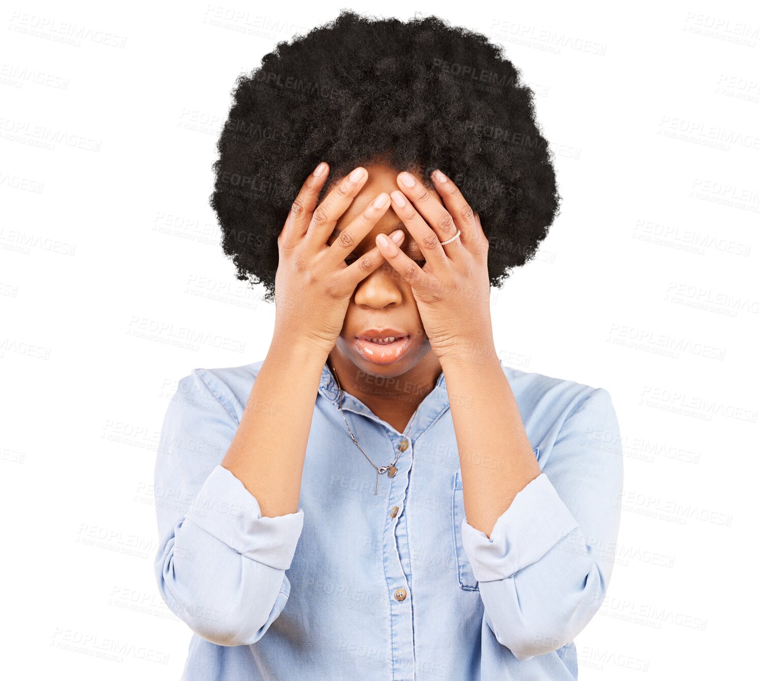 Buy stock photo Angry, frustrated and black woman with stress, anxiety and depression isolated on a transparent background. Female person, anxious and model with mental health, fatigue and crisis with png and anger