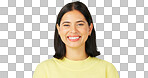 Happy, laughing and the face of a woman on a green screen isolated on a studio background. Smile, beautiful and portrait of a girl with confidence, happiness and positivity on a mockup backdrop