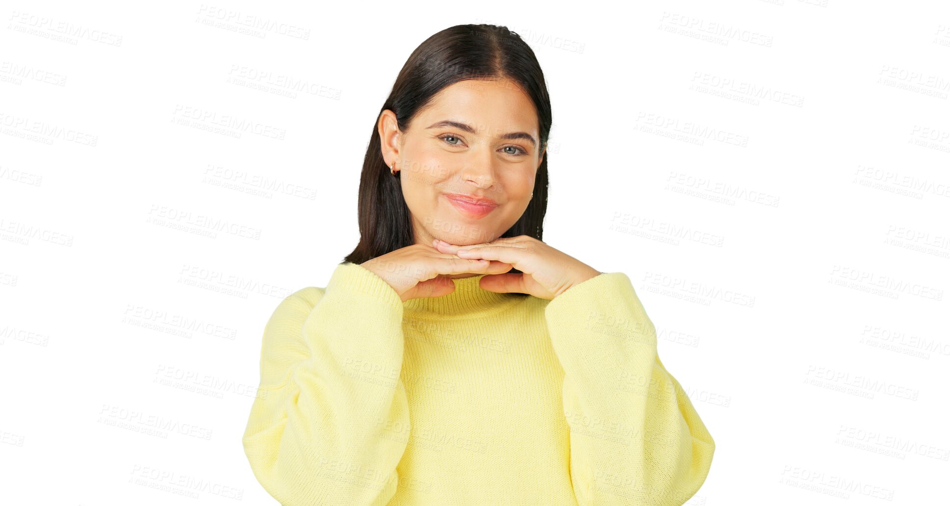 Buy stock photo Pride, happy and a woman with a portrait and smile isolated on a transparent png background. Cute girl, cool young female model with confidence, fun personality and playful expression for freedom