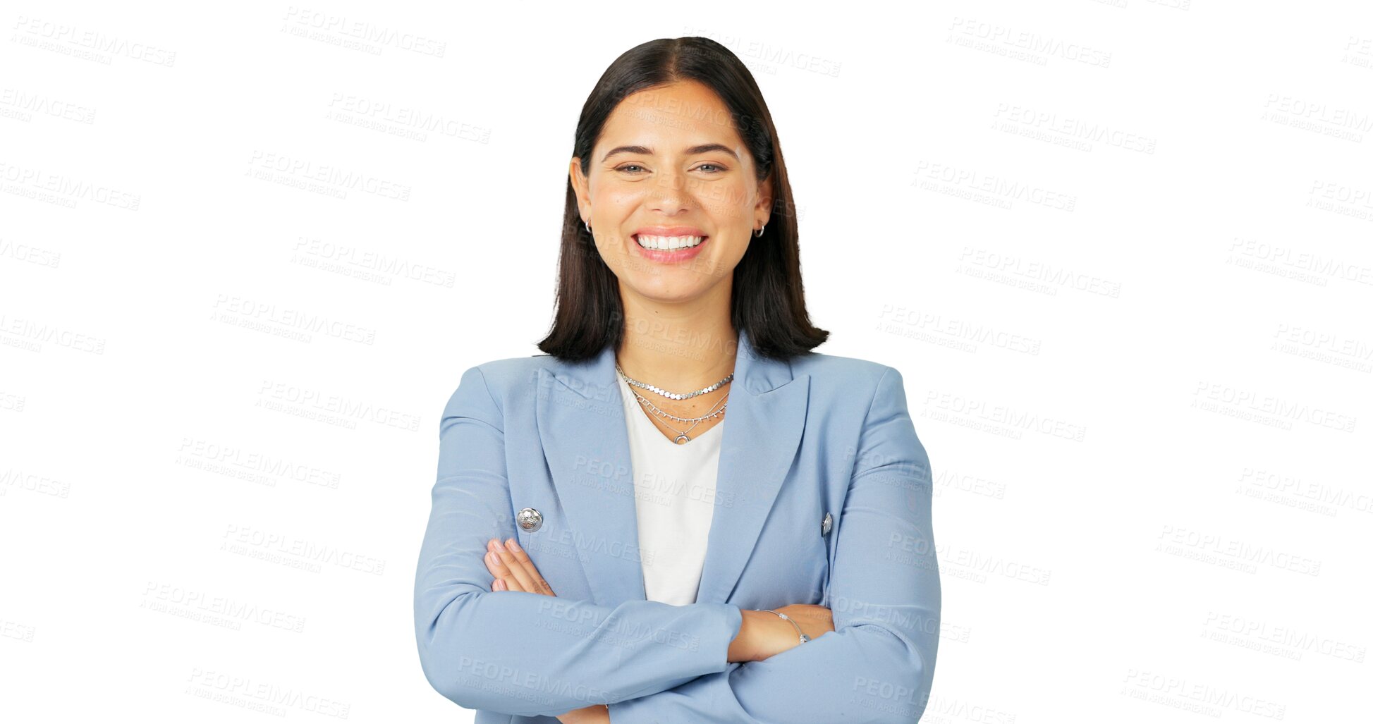 Buy stock photo Portrait, smile and arms crossed with a business woman isolated on a transparent background for a career opportunity. Corporate, trust and confidence with a happy young female professional on PNG