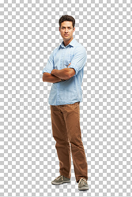 Buy stock photo Creative, man and serious portrait with arms crossed in confidence or pride on transparent, isolated or png background. Architecture, intern and professional person with leadership in startup