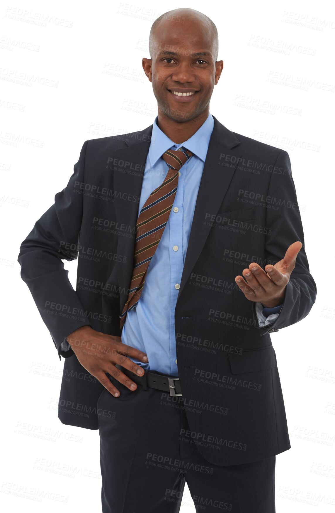 Buy stock photo Portrait, offer and business man with handshake deal on isolated, transparent or png background. Welcome, smile and African male face with friendly shaking hands invitation or thank you, b2b or hello