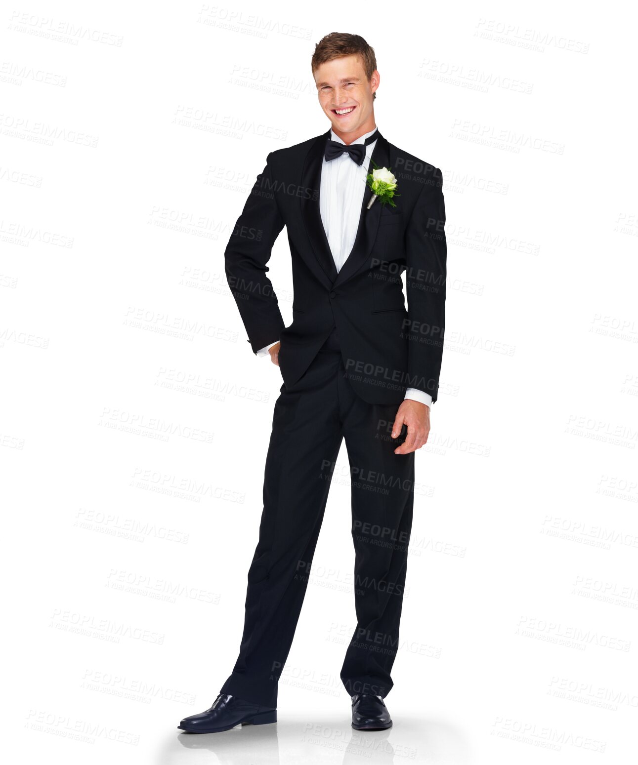 Buy stock photo Happy groom, man in tuxedo and wedding, smile in portrait with fashion isolated on transparent png background. Male person, classy and luxury suit with marriage, life partner and event with style 