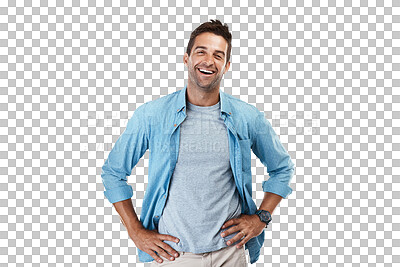 Buy stock photo Portrait, smile and man with casual outfit, funny and model isolated on a transparent background. Male person, Canada and guy with happiness, laughing and cheerful with png, joyful and fashion