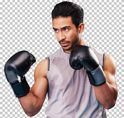 Boxing, man and fighter training, sports and energy against a blue studio background. Male person, boxer and serious athlete with power, strong and challenge with workout goals, fight and competition
