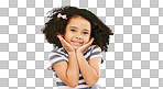 Happy, little girl and green screen with smile of cute innocent child isolated against a studio background. Portrait of adorable female kid smiling with teeth for childhood youth on chromakey mockup