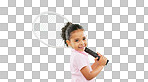 Child, athlete and kid tennis player ready for training, exercise and workout isolated in studio green screen background. Portrait, girl and cute young person or beginner in fitness or sport