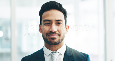 Happy, professional and face of business man in office for lawyer, corporate and advocate. Pride, smile and attorney with portrait of employee laughing for legal career, happiness and comic