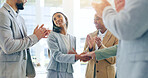 Business woman, handshake and meeting applause for hiring success, recruitment and welcome or praise. Congratulations, job promotion and thank you of Human Resources manager and people shaking hands