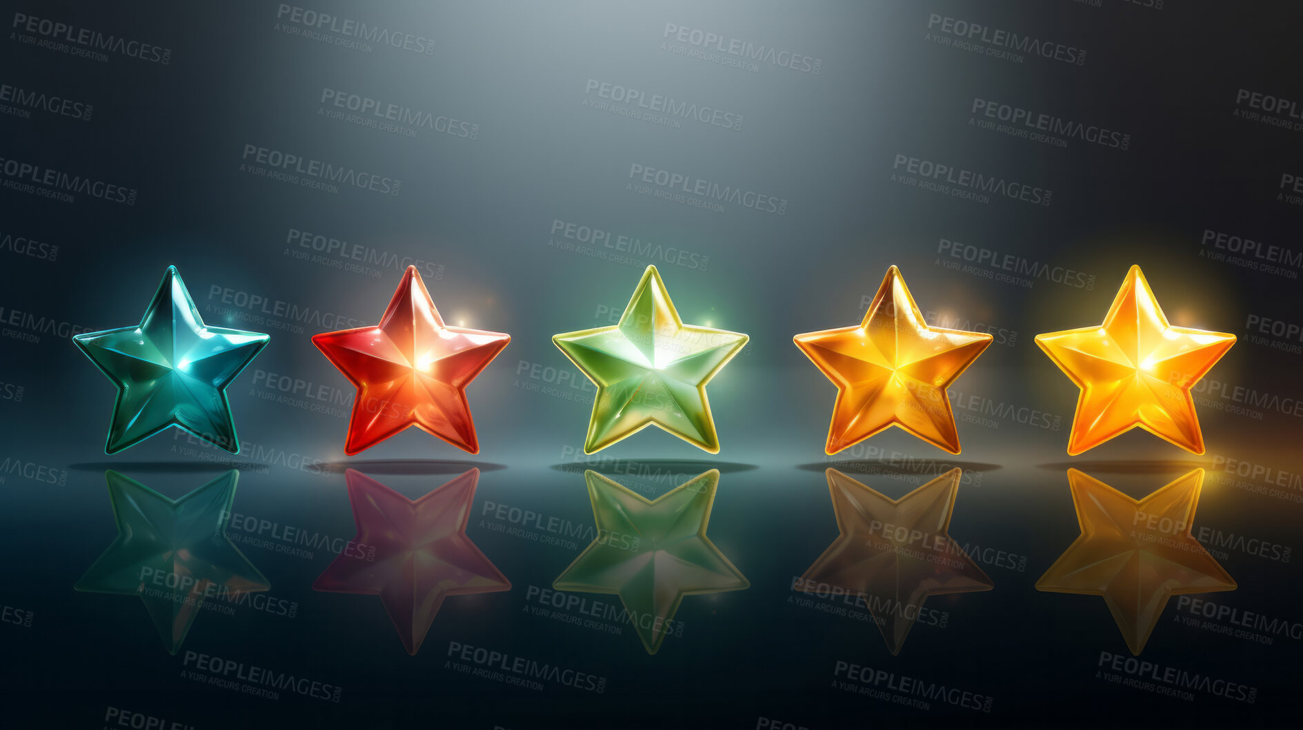 Buy stock photo Five star rating on dark
background. Feedback, review, and rate us concept