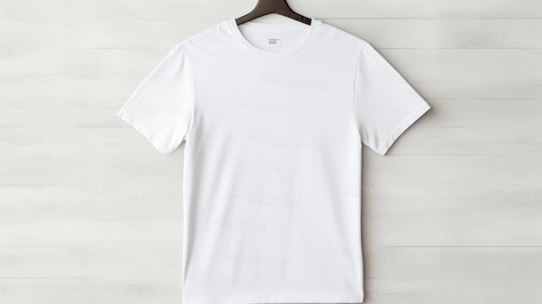 Buy stock photo White t-shirt mockup with copyspace on dark background on hanger, front view