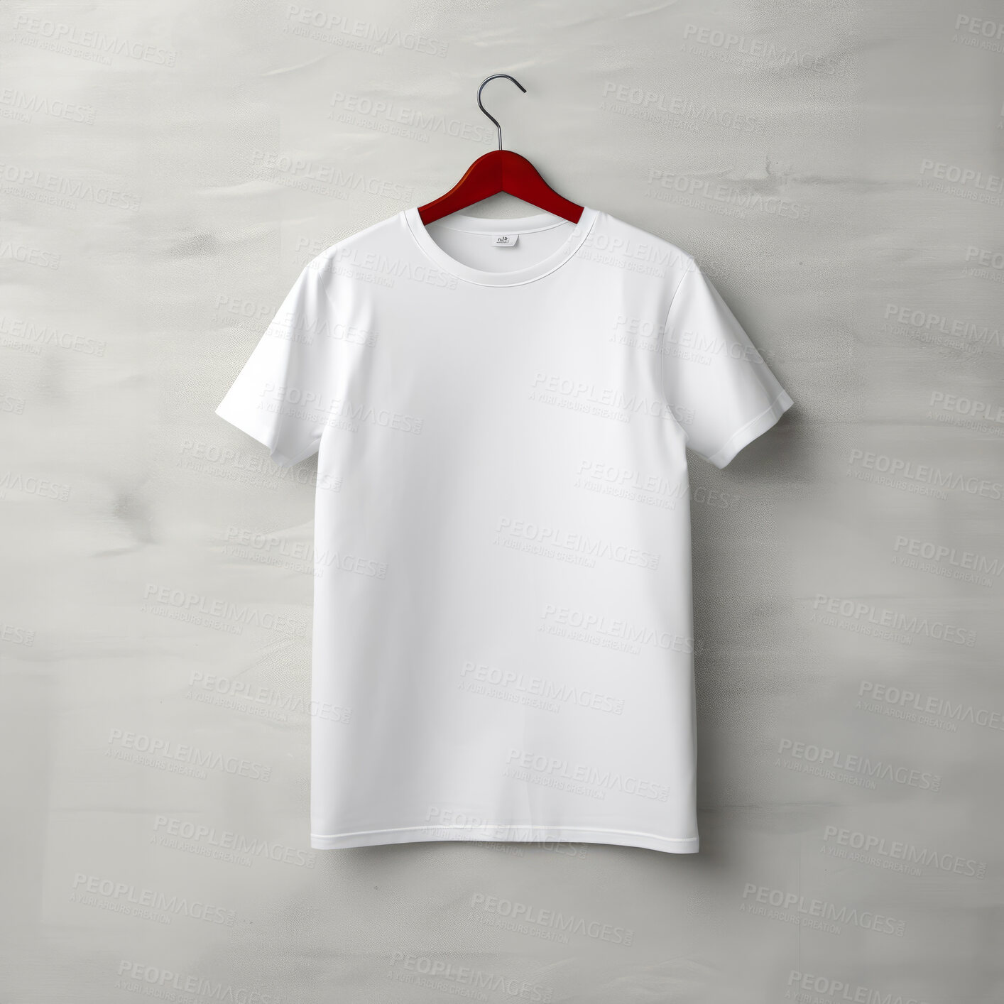 Buy stock photo White t-shirt mockup with copyspace on dark background on hanger, front view