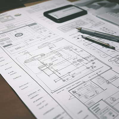 Buy stock photo Website design, creative planning application development drawing template wireframe design