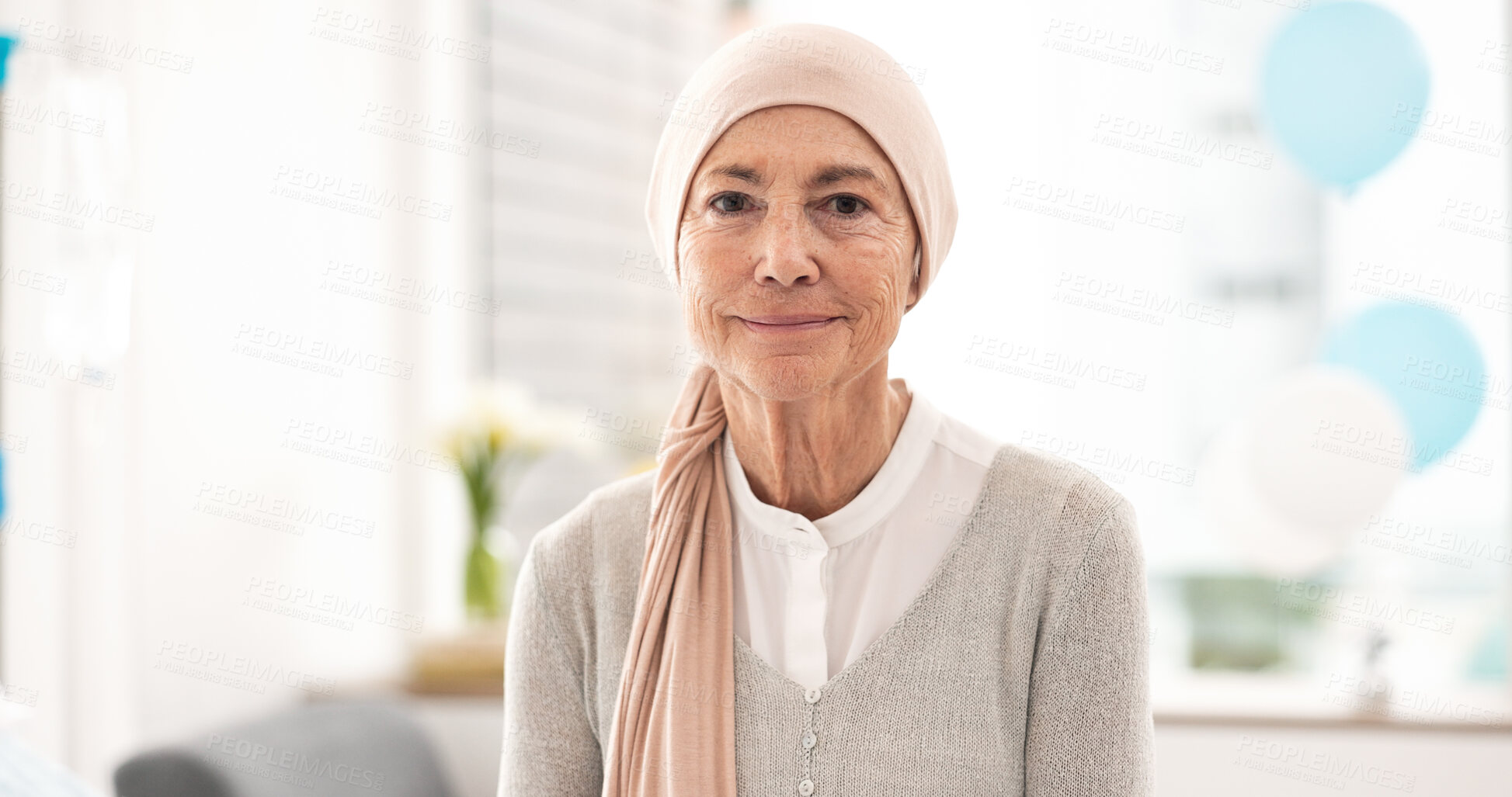 Buy stock photo Face, senior woman and cancer patient in hospital for healthcare, wellness and healing. Serious portrait, elderly and sick person in clinic with courage mindset to fight for health in retirement