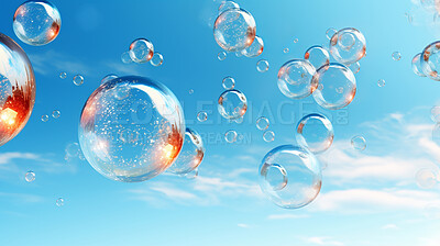 Abstract wallpaper background with flying colorful bubbles on copyspace background