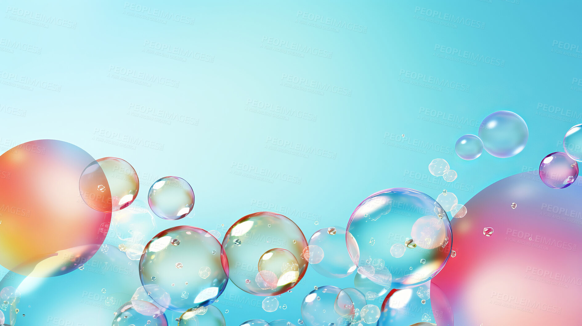 Buy stock photo Abstract wallpaper background with flying colorful bubbles on copyspace background