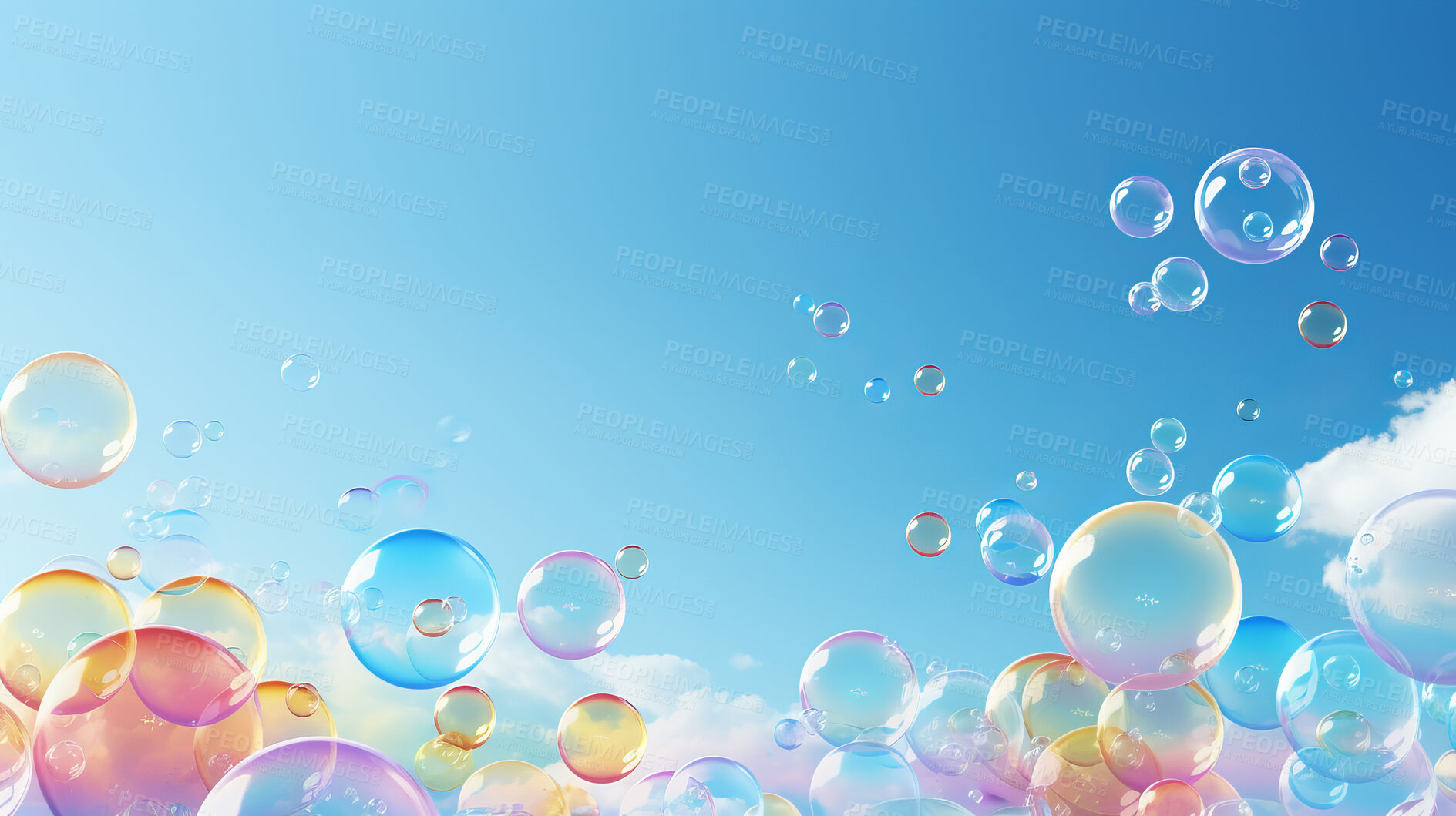 Buy stock photo Abstract wallpaper background with flying colorful bubbles on copyspace background