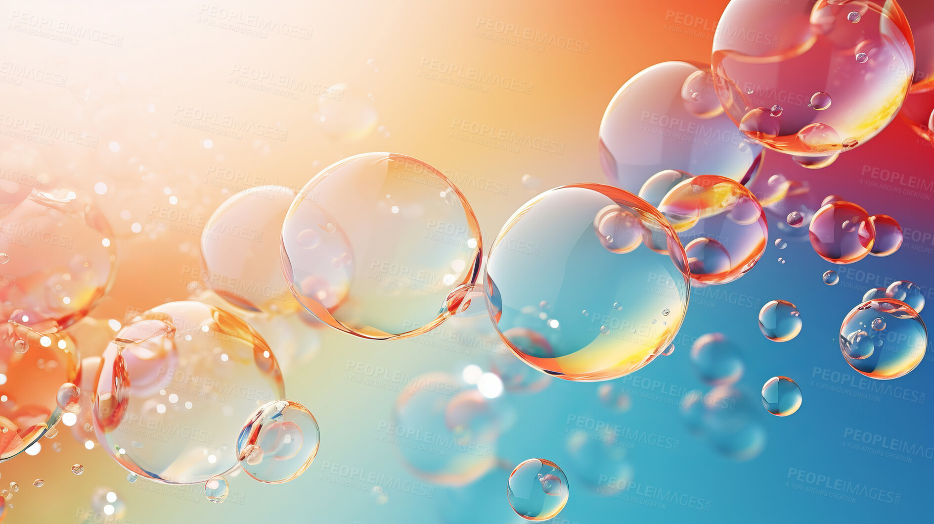 Buy stock photo Abstract wallpaper background with flying colorful bubbles on copyspace background