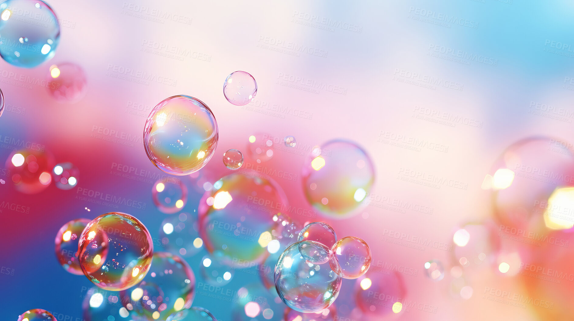 Buy stock photo Abstract wallpaper background with flying colorful bubbles on copyspace background