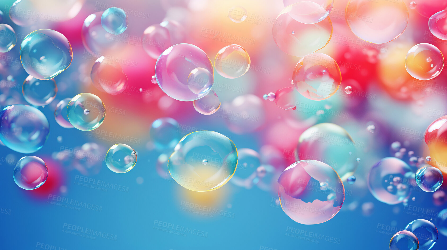 Buy stock photo Abstract wallpaper background with flying colorful bubbles on copyspace background