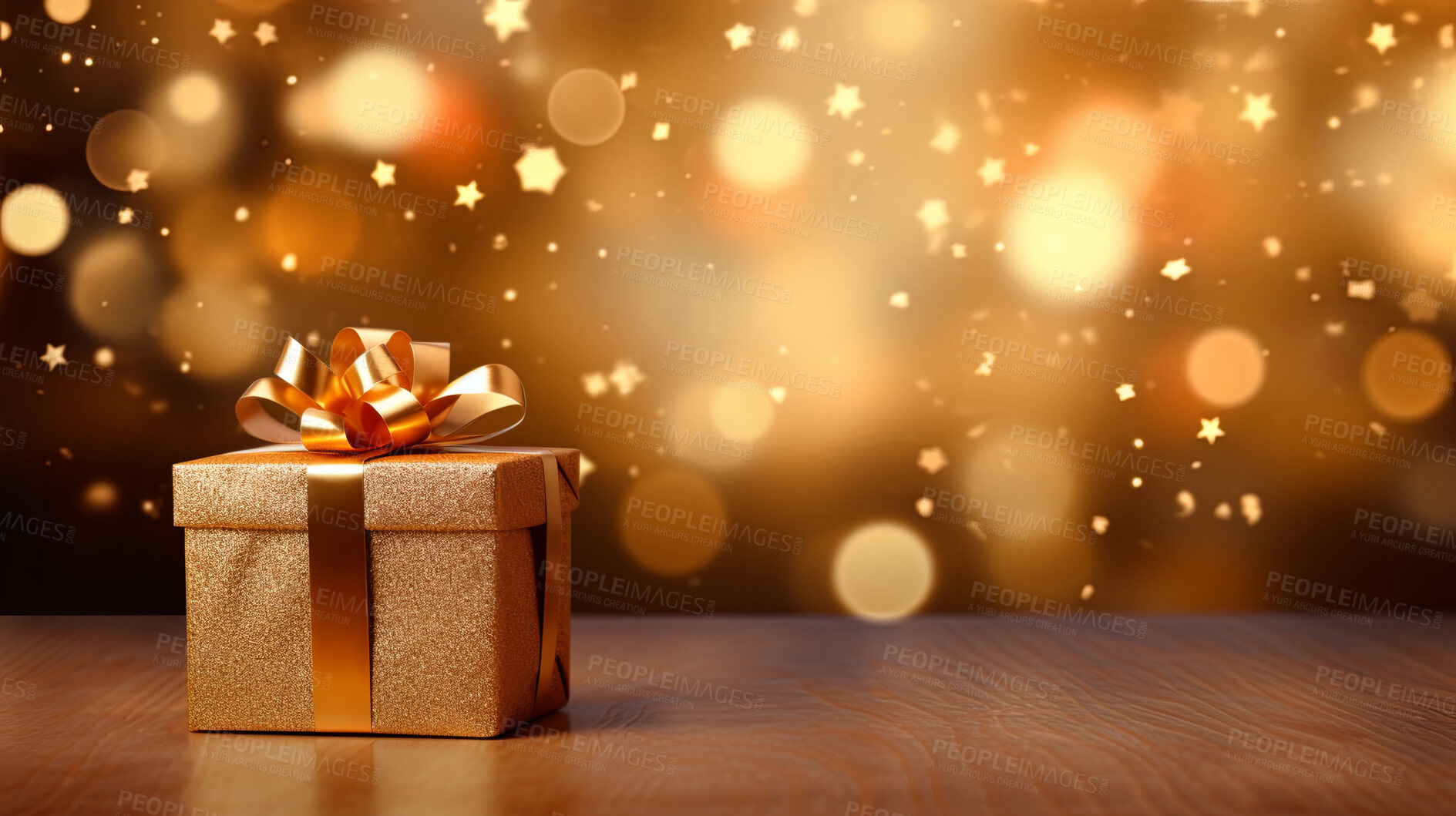 Buy stock photo Birthday gift box with copyspace for holiday or Christmas present on bokeh background