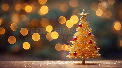 Holiday Christmas tree decoration concept, festive green bokeh background