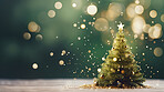 Holiday Christmas tree decoration concept, festive green bokeh background