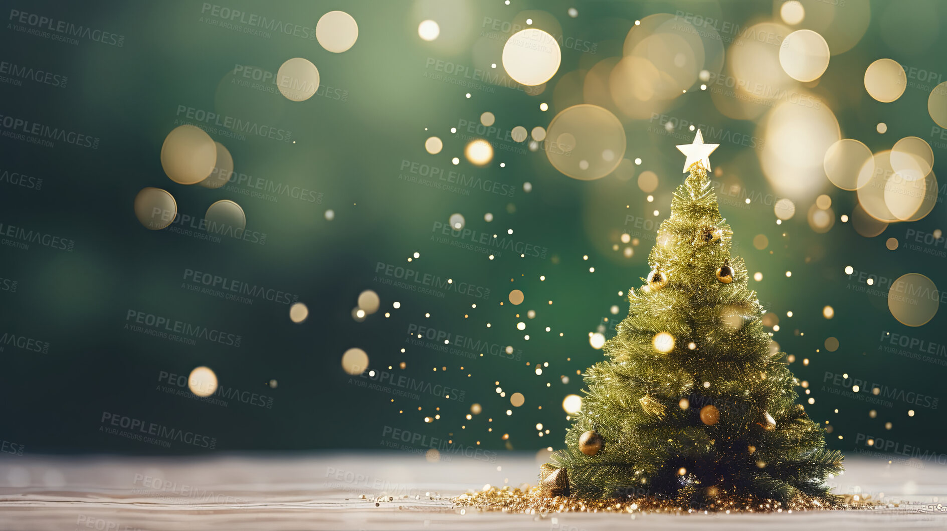 Buy stock photo Holiday Christmas tree decoration concept, festive green bokeh background
