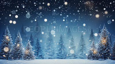 Winter forest snow trees landscape. Blue sky Christmas background for greeting card