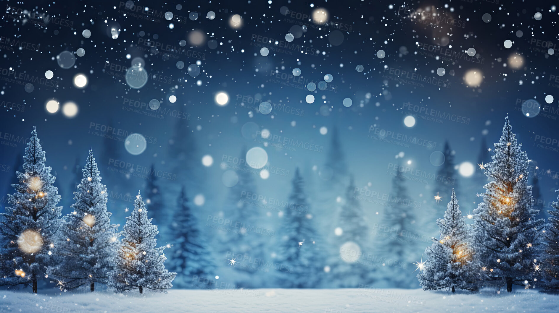 Buy stock photo Winter forest snow trees landscape. Blue sky Christmas background for greeting card