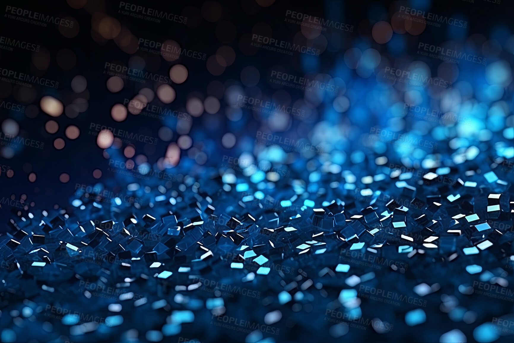Buy stock photo Glitter sparkle shiny bokeh background. Particles on dark background in space.