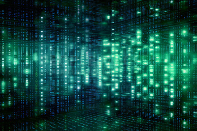 Buy stock photo Digital binary data on background. 3D rendering of a scientific technology network connectivity