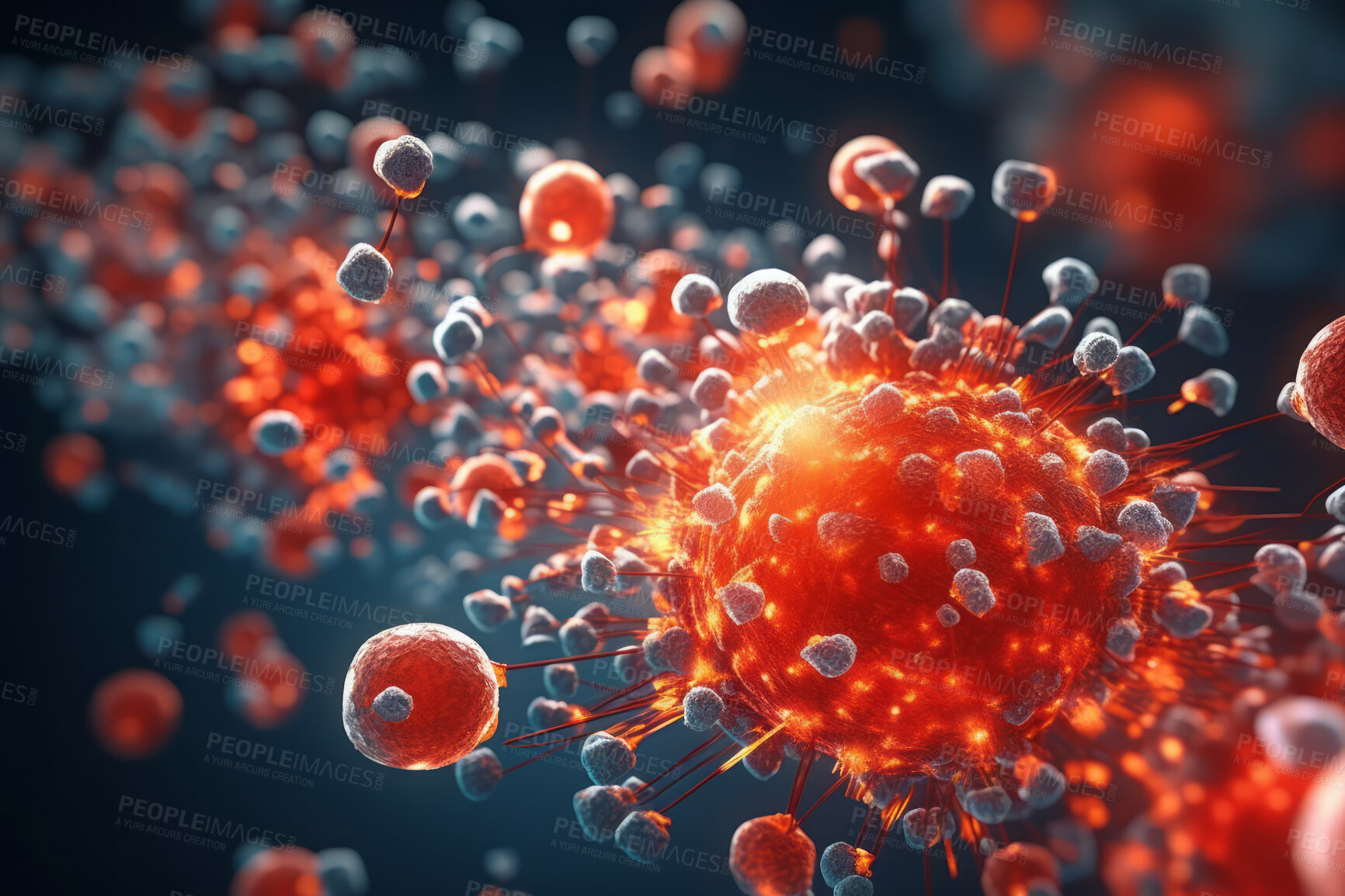 Buy stock photo Virus bacteria cells background,  Health care medication technology, 3D render.