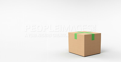 Buy stock photo Cardboard box package on white copyspace background. Distribution banner concept