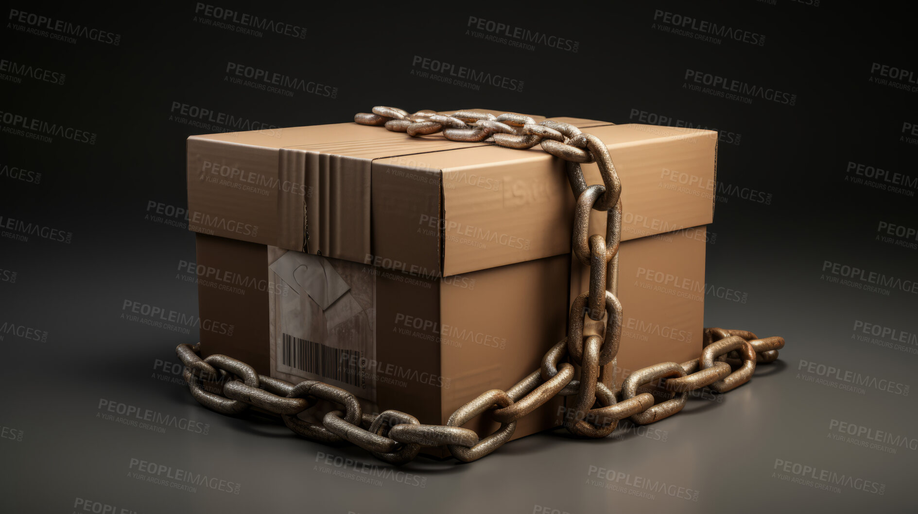 Buy stock photo Box with chain locked for safety, privacy, and protection concept. Secure delivery