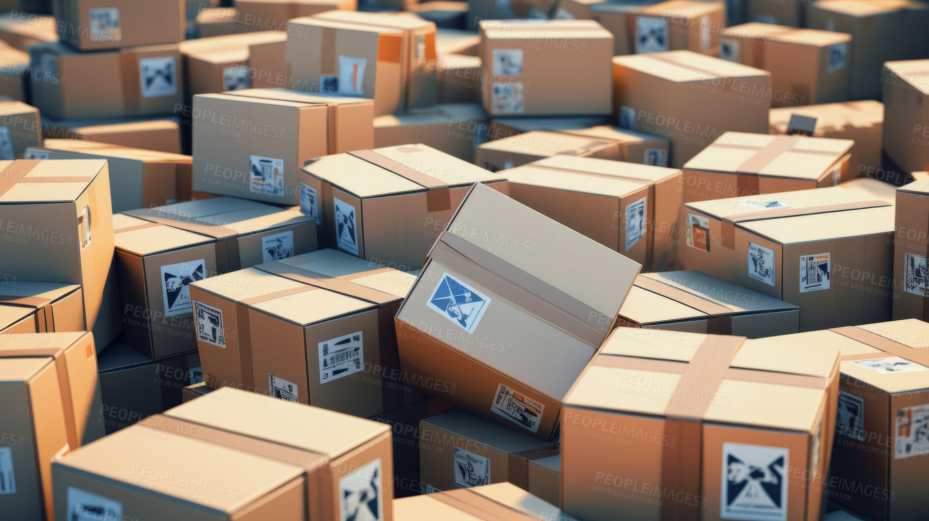 Buy stock photo Pile of cardboard boxes for trade, retail, production and distribution