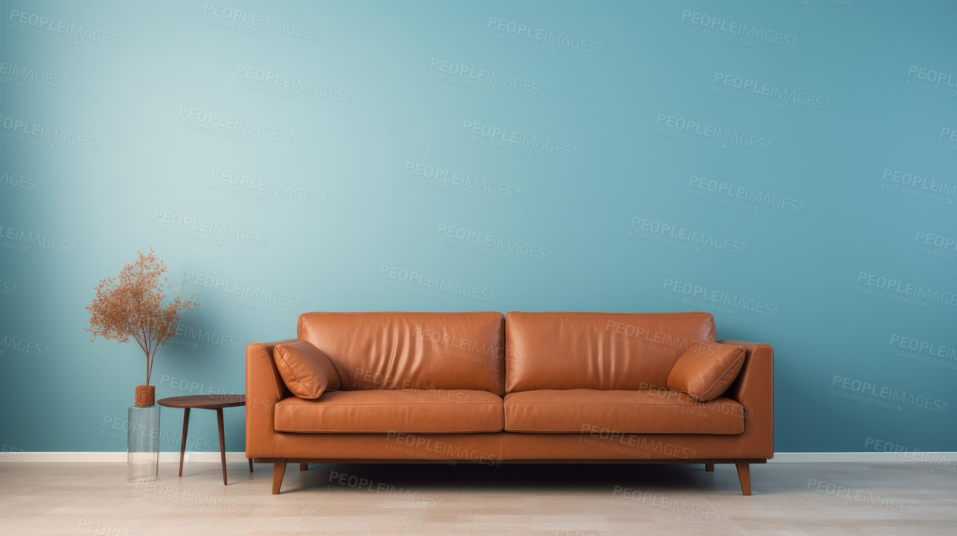 Buy stock photo Couch with copy space mockup in living room interior. Modern design ideas for inspiration.