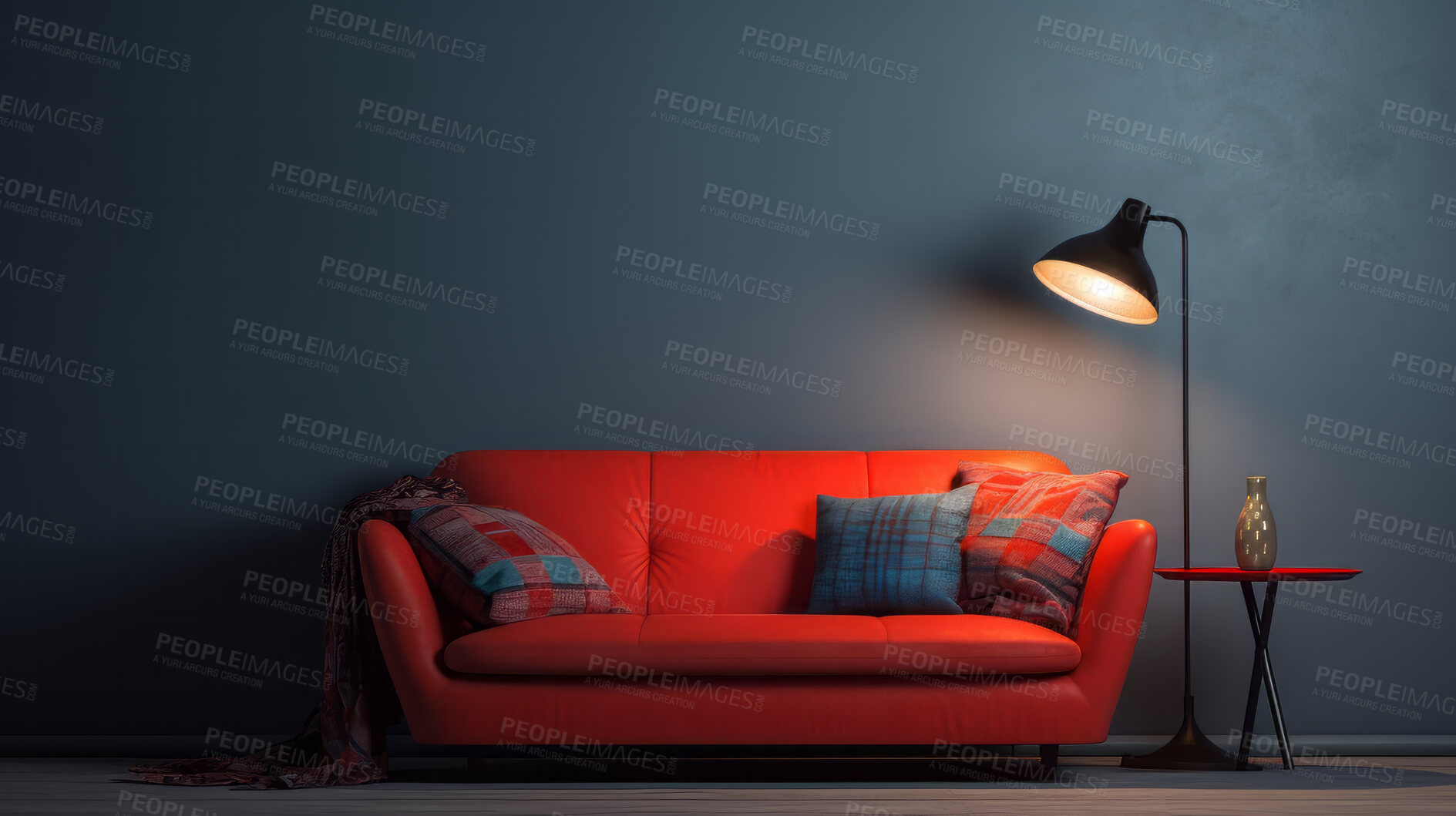 Buy stock photo Couch with copy space mockup in living room interior. Modern design ideas for inspiration.