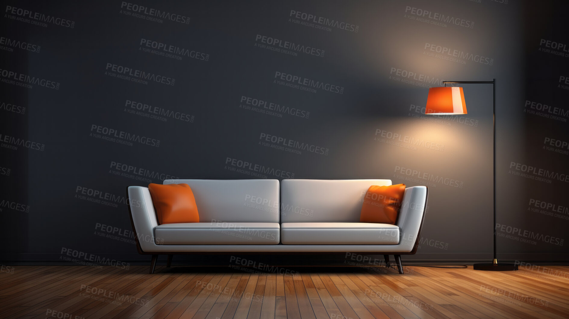 Buy stock photo Couch with copy space mockup in living room interior. Modern design ideas for inspiration.